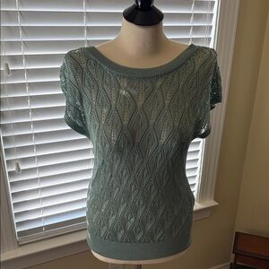 White House Black Market Seagram Green Knit Short Sleeve Sweater